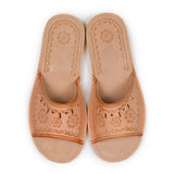Women's Brown Embossed Leather Slippers | K-1149A