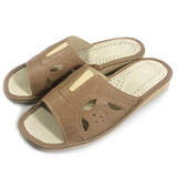 Women's Dark Brown Leather Slippers | K-1164