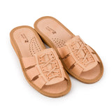 Women's Brown Folk Leather Slippers | K-1155