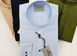 Mens' Blue Slim Fit Shirt with Stand-up Collar - Koszula na stojce | KUD-BL