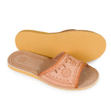 Women's Brown Embossed Leather Slippers | K-1149A