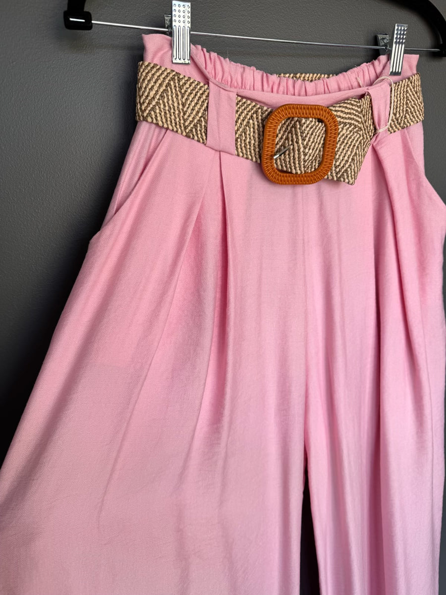 Italian-style Wide Leg Pants with Belt | C25C2077 – Luxahaus