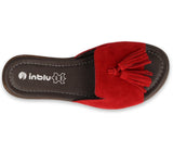 Women's Brown and Red Leather Slide On Sandals INBLU | 158D148