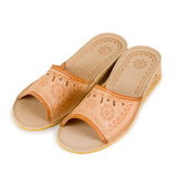 Women's Beige Wedge Leather Open Toe Slippers  | K-1149B