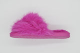 Womens Open Toe Fuchsia Slippers with Fluffy Cuff | 36P-F