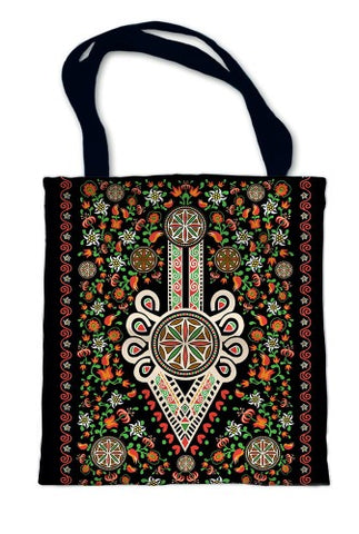Black Shopping Bag With Polish Folk Pattern - PARZENICA | CZW-19-MAX-BL