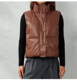 Womens' Brown Faux Leather Quilted Vest | 21211