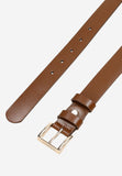 Wojas Women's Brown Leather Belt With Square Golden Buckle  | 9308452
