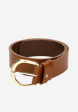 Wojas Women's Brown Leather Belt with Golden Buckle | 9308852