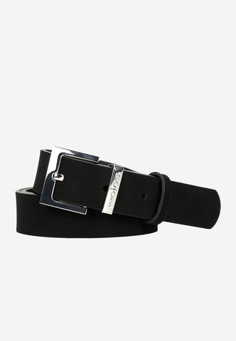 Wojas Women's Black Leather Belt With Square Silver Buckle  | 9309061