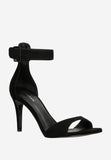 Wojas Black Velour Leather Ankle Strap High Heel Sandals | 7616261
