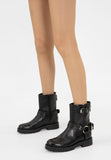 Wojas Black Leather Biker Boots with Silver Buckles | 5523851