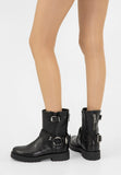 Wojas Black Leather Biker Boots with Silver Buckles | 5523851
