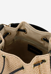 Wojas Black and Beige Leather and Raffia Shoulder Bag | 8037881
