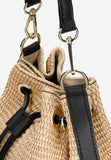 Wojas Black and Beige Leather and Raffia Shoulder Bag | 8037881