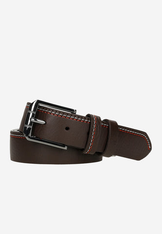 Wojas Brown Leather Belt with White and Red Stitching | 9310552