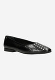 Wojas Black Leather Ballet Flats with Rivets | 4404451