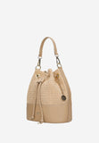 Wojas Beige Leather and Raffia Shoulder Bag | 8037884