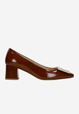 Wojas Brown Patent Leather Heels with Metal Decoration | 3514132