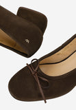 Wojas Dark Brown Velour Leather Heels with Bow | 3517562