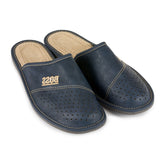 Men's Dark Blue Leather Slippers | M-2040