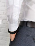 Mens' White Slim Fit Shirt with Stand-up Collar - Koszula na stojce | MANZ-W