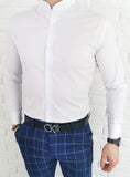 Mens' White Slim Fit Shirt with Stand-up Collar - Koszula na stojce | MANZ-W
