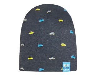 Spring Boys' Graphite Beanie with Cars Pattern ~6-12 years  | 48/098-GRA