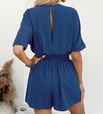 Women's Casual Belted Short Open Back Romper | 45A