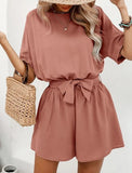 Women's Casual Belted Short Open Back Romper | 45A