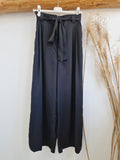 Italian-style Black Wide Leg Pants with Tied Belt | DI-01