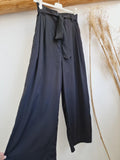 Italian-style Black Wide Leg Pants with Tied Belt | DI-01