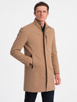 Men's Camel Elegant Coat with Zipper | 0103-V4-C