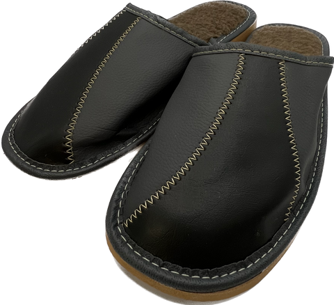Men's Gray Leather Slippers | E-3