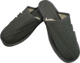 Men's Gray Leather Slippers | SM60