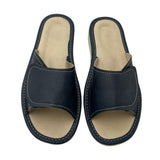 Women's Dark Blue Leather Slippers | K-1225
