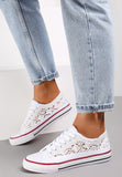 Women's White Mesh Canvas Sneakers | EV97WHITE
