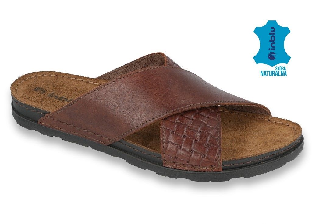 Lånte Bestået pumpe Men's Brown Leather Slide On Sandals INBLU | 158M001 – Luxahaus Beyond