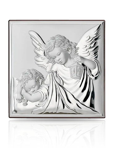 Square Silver Guardian Angel with Lantern Gift | 81200/3L