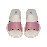 Women's White and Pink Leather Open Toe Slippers | WU-14