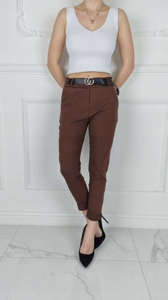 Italian-style Chocolate Brown Pants with Black Belt | HAL-205-BR Italian-style Chocolate Brown Pants with Black Belt | HAL-205-BR