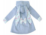 Girls' Cotton Gray Hooded Bunny Ears Jacket with Bows | HAL-212