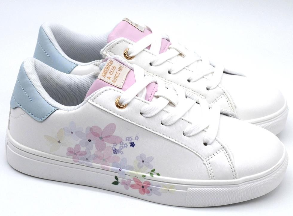 AC Big Girls White Sneakers with Floral Pattern 122 22 W