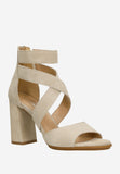 Wojas Beige Leather Strappy Open Toe Block Heel Sandals with Back Zipper | 76050-64