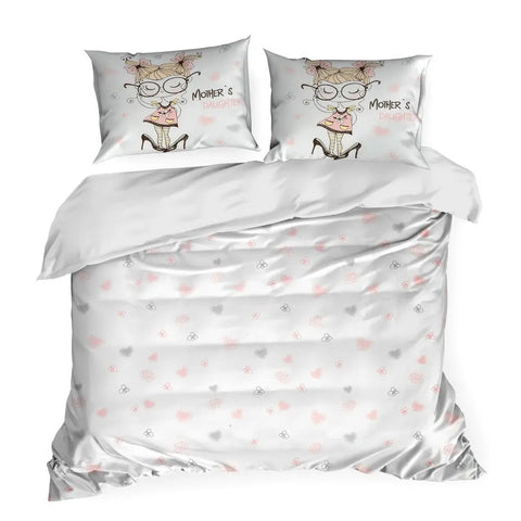 100% Cotton White Printed Duvet Set - Mother's Daughter +/ - TWIN SIZE | Kids-06