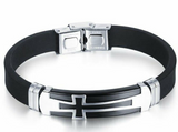 Black Cross Silicone Stainless Steel Bracelet | LHC23