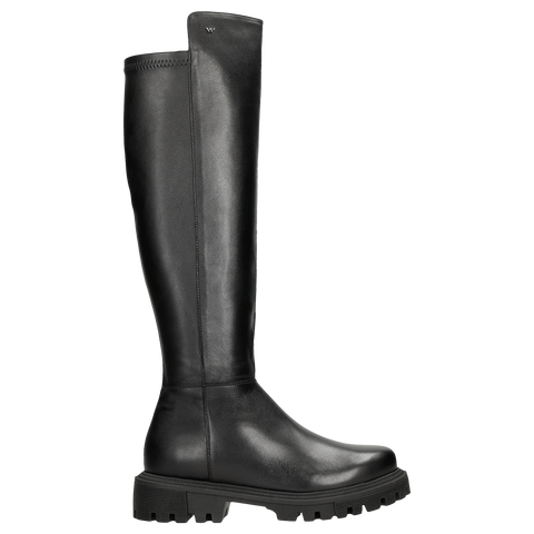 Wojas Black Leather Knee High Boots with Silver Logo | 7102181