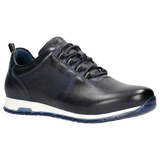 Wojas Dark Blue Leather Sneakers with Decorative Embossing | 10039-56