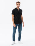 Men's 100% Cotton Short Sleeve Shirt with Stand-up Collar | K543-V