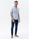 Men's 100% Cotton Short Sleeve Shirt with Stand-up Collar | K543-V